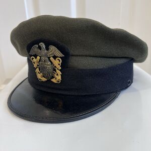 WWII U.S. Naval Aviation Officer's Forest Green Service Hat Vintage Military